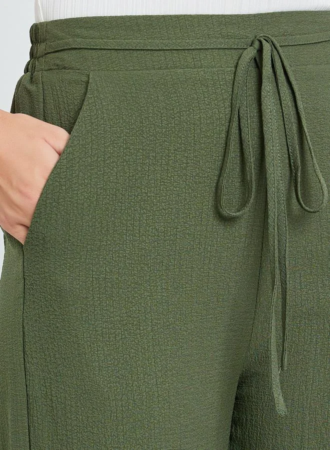 Take Two Women Dark Green Textured Wide Leg Trousers